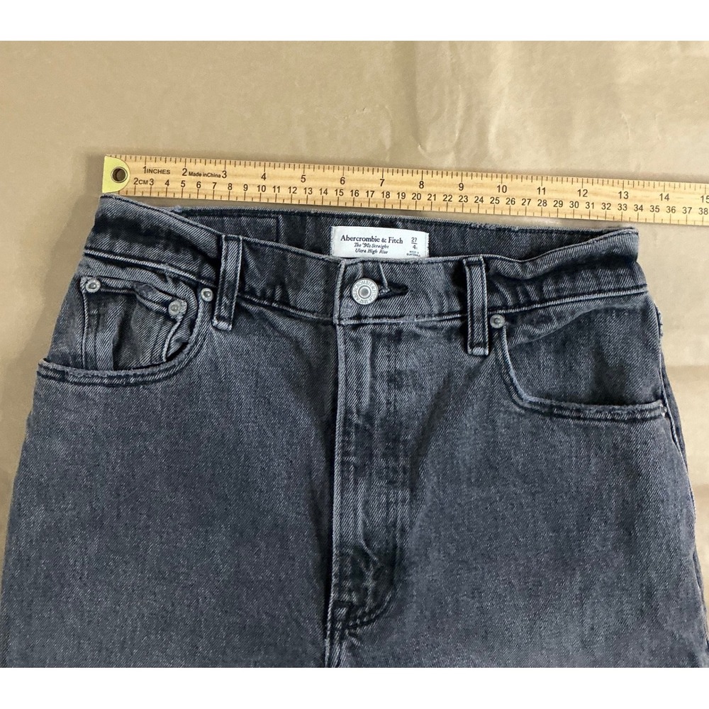 Abercrombie Women 90s Straight Ultra High Rise Black Distressed Denim 27 Grunge - Picture 4 of 11